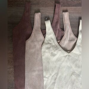 Aura Ribbed Knit Tank Tops - Brown, Tan, Cream Set